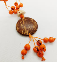 Load image into Gallery viewer, Orange Coconut Shell and Acai Cluster Necklace
