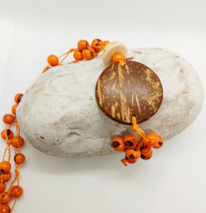 Orange Coconut Shell and Acai Cluster Necklace