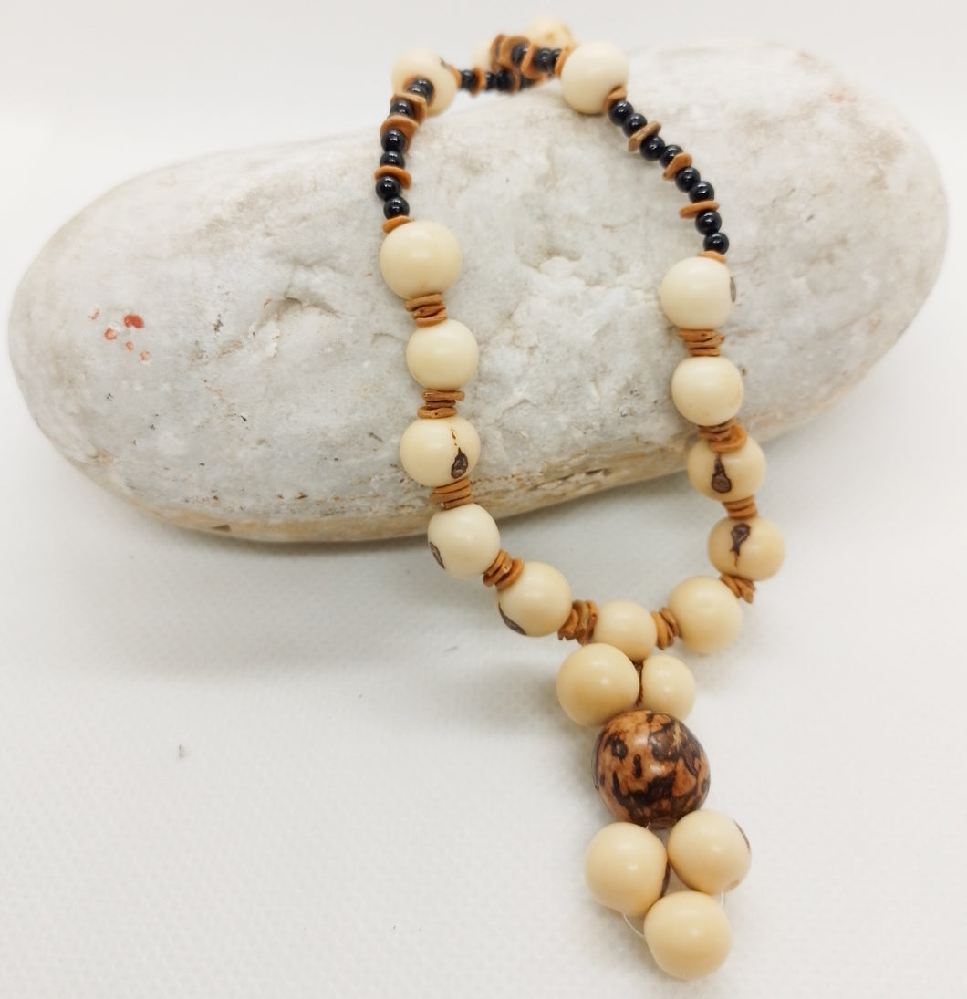 White acai and Coconut Shell Bead Necklace