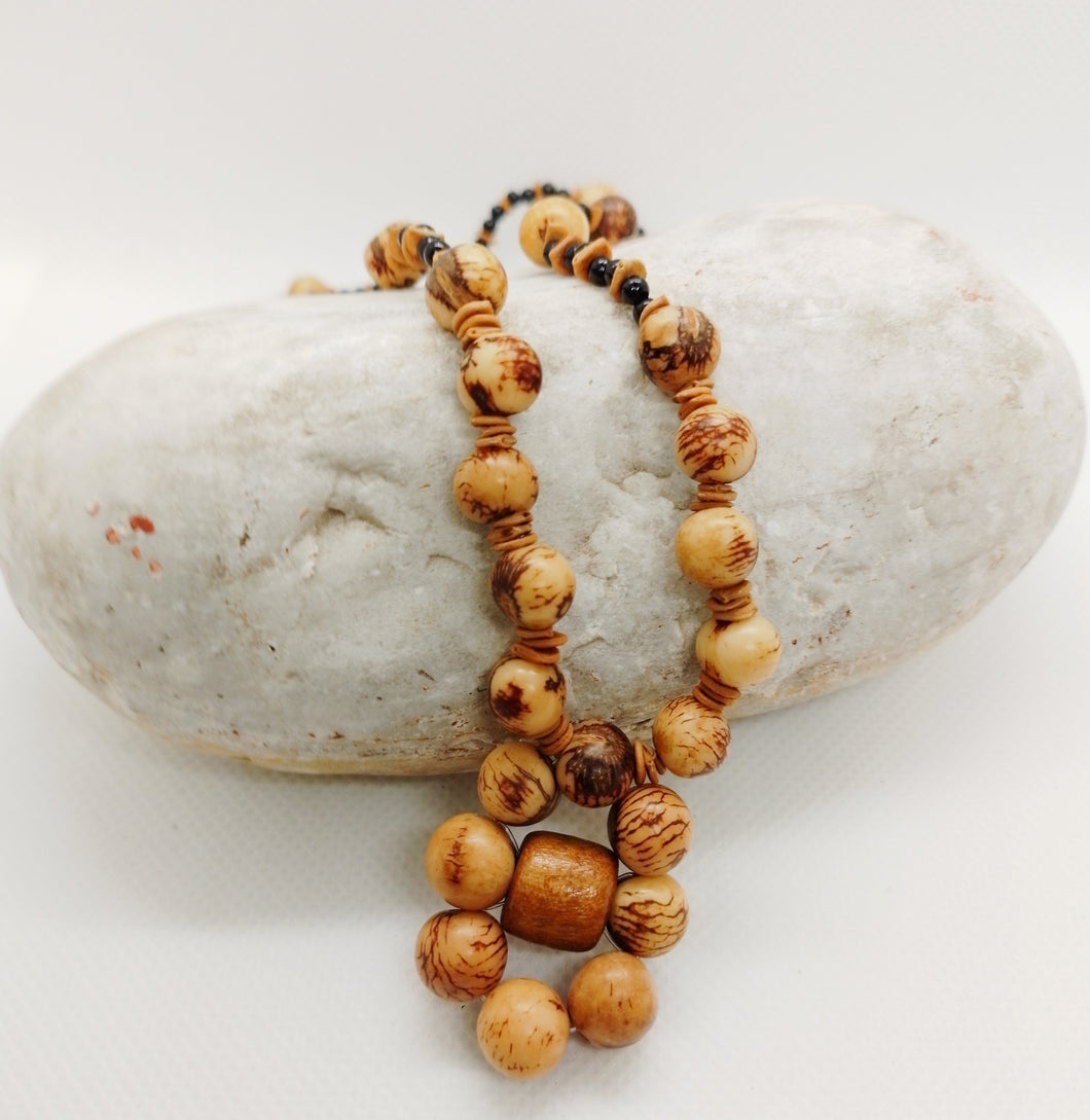 Natural Acai and Wood Bead Necklace